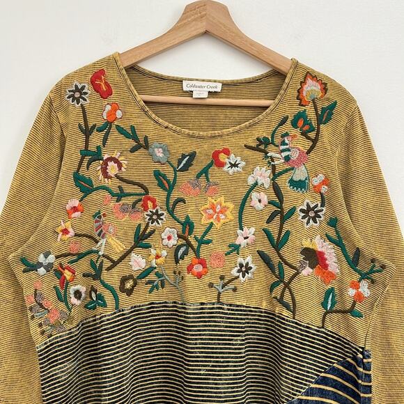 Coldwater Creek Floral Embroidered Long Sleeve Top - Mustard and Black - Picture 5 of 14